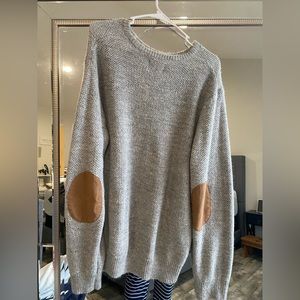 Grey Sweater with Brown Elbow Patches